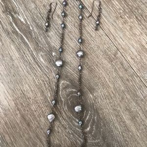 Pearl Choker Necklace with Earrings